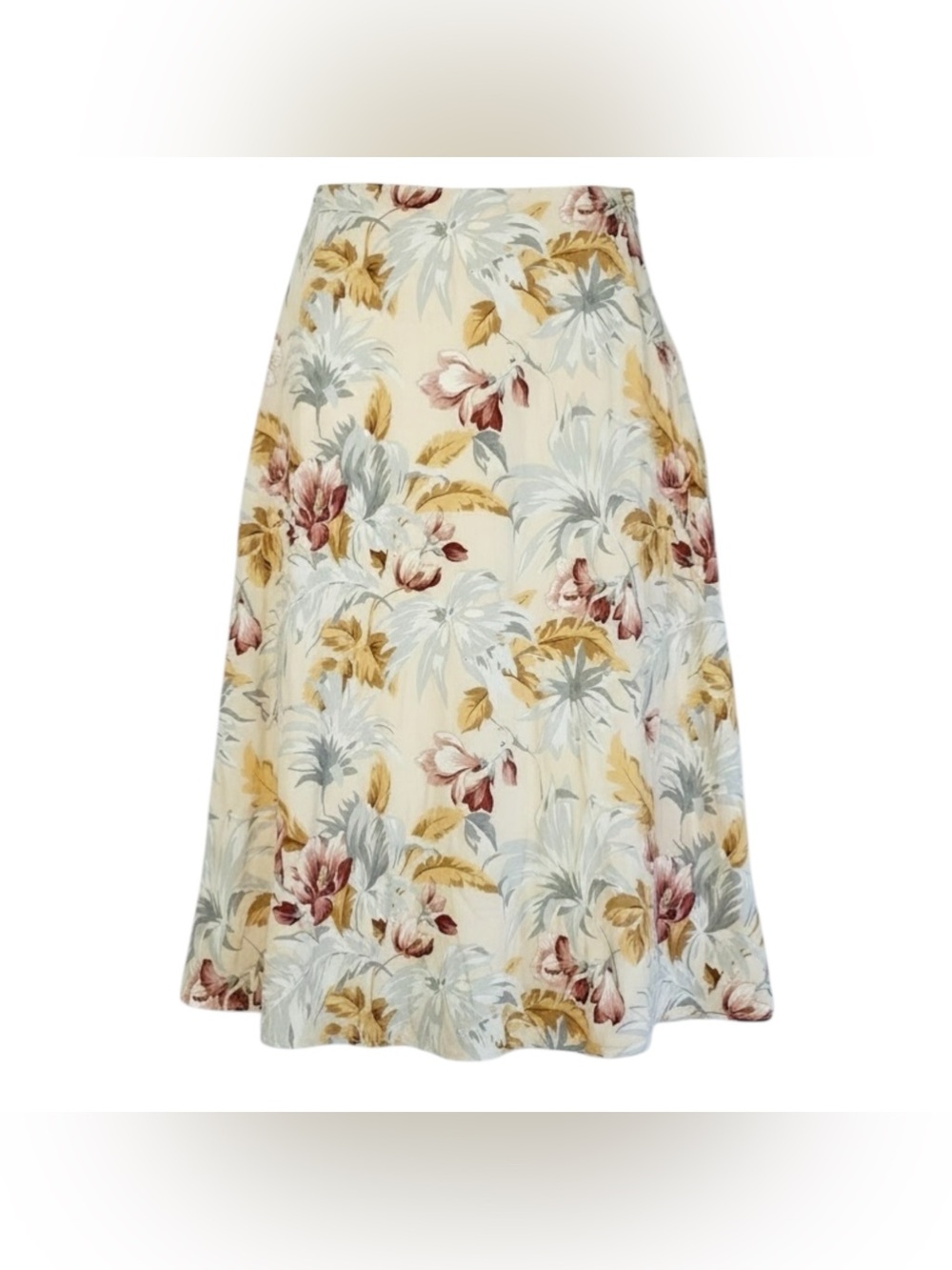 Vintage 100% Silk Floral Midi Skirt 12 Bias Cut Boho Garden Fairy Tropical 90’s